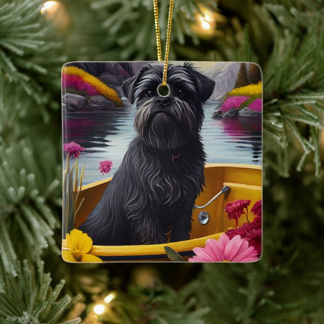 Affenpinscher Dog on a Paddle: A Scenic Adventure Ceramic Ornament (Tree)
