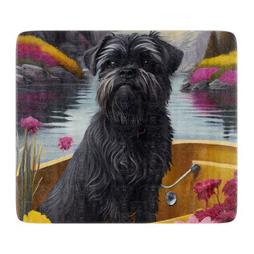 Affenpinscher Dog on a Paddle A Scenic Adventure Cutting Board