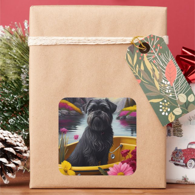  Affenpinscher Dog on a Paddle: A Scenic Adventure Square Sticker (Holiday)
