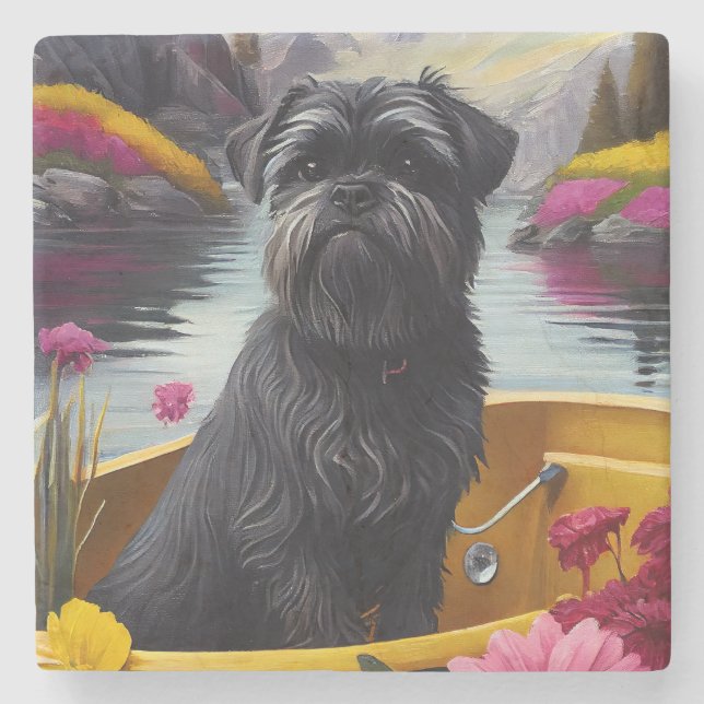Affenpinscher Dog on a Paddle: A Scenic Adventure Stone Coaster (Front)