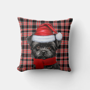 Affenpinscher Dog Red Plaid Christmas Holiday Throw Pillow