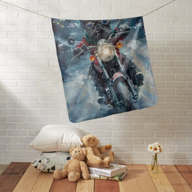Affenpinscher Dog Riding Motorcycle Christmas Baby Blanket (In Situ)