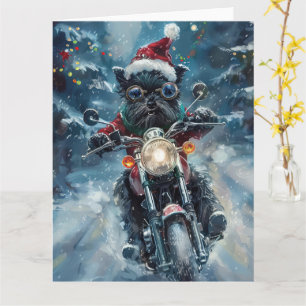 Affenpinscher Dog Riding Motorcycle Christmas Card