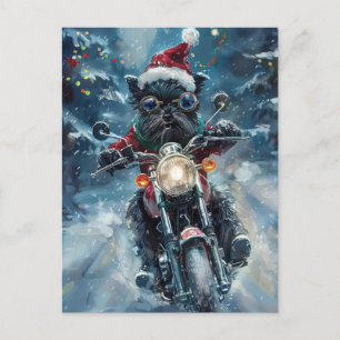 Affenpinscher Dog Riding Motorcycle Christmas Invitation Postcard