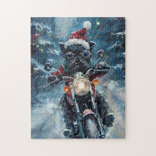 Affenpinscher Dog Riding Motorcycle Christmas Jigsaw Puzzle