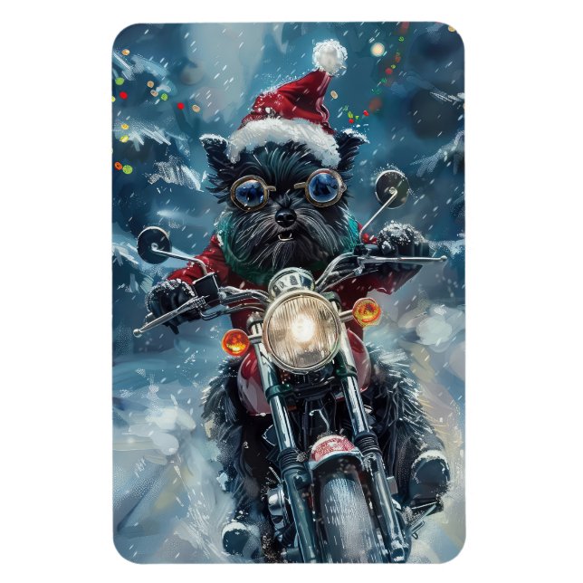 Affenpinscher Dog Riding Motorcycle Christmas Magnet (Vertical)