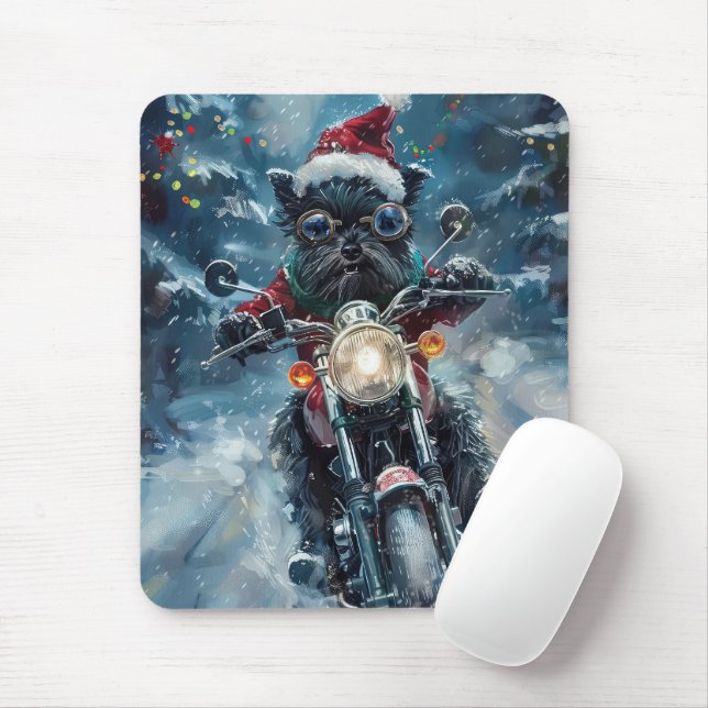 Affenpinscher Dog Riding Motorcycle Christmas Mouse Pad (With Mouse)