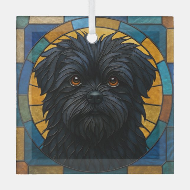 Affenpinscher Dog "Stained Glass" Glass Ornament (Front)