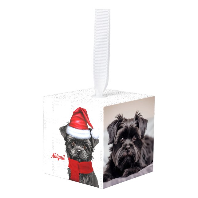 Affenpinscher Dog Two Photo Christmas Holiday Cube Ornament (Front Angled)