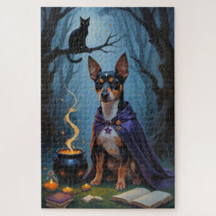 Affenpinscher Dog Whimsical Halloween Painting Jigsaw Puzzle