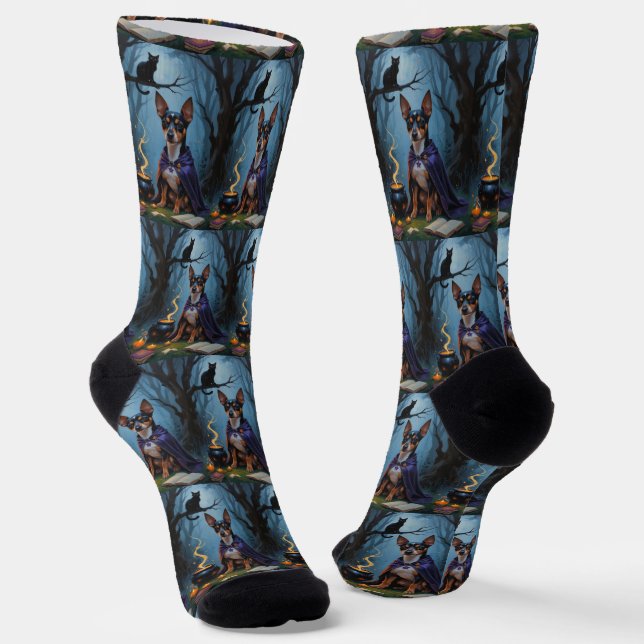 Affenpinscher Dog Whimsical Halloween Painting Socks (Angled)