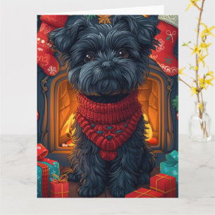 Affenpinscher Dog With Christmas Gifts Fireplace Card