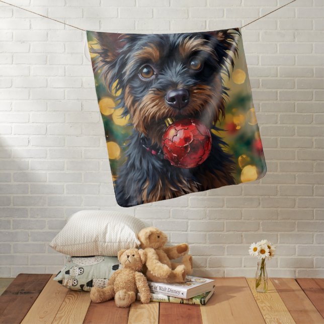 Affenpinscher Dog with Christmas Ornament Baby Blanket (In Situ)