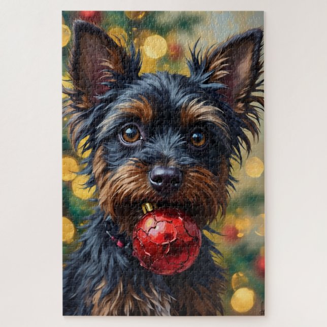 Affenpinscher Dog with Christmas Ornament Jigsaw Puzzle (Vertical)