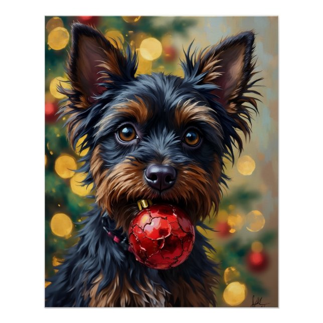 Affenpinscher Dog with Christmas Ornament Poster (Front)