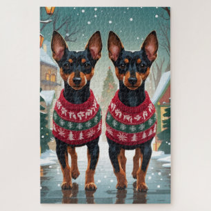 Affenpinscher Dogs Christmas Snow Holiday Jigsaw Puzzle