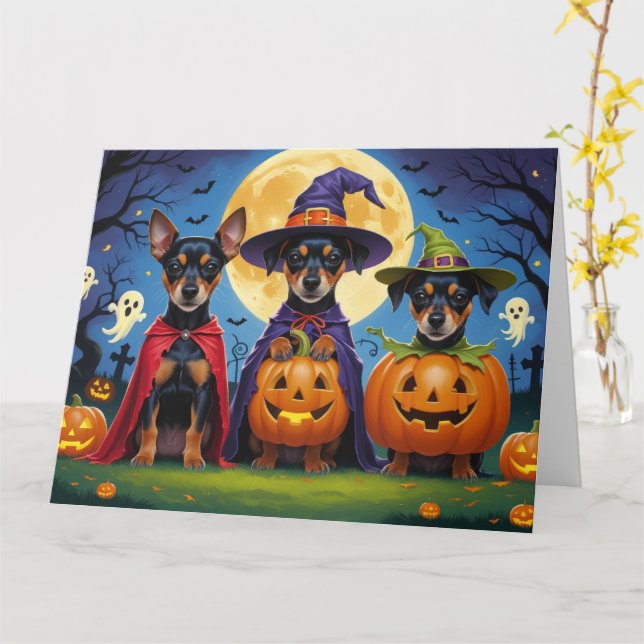 Affenpinscher Dogs Pumpkin Halloween Funny Card (Yellow Flower)
