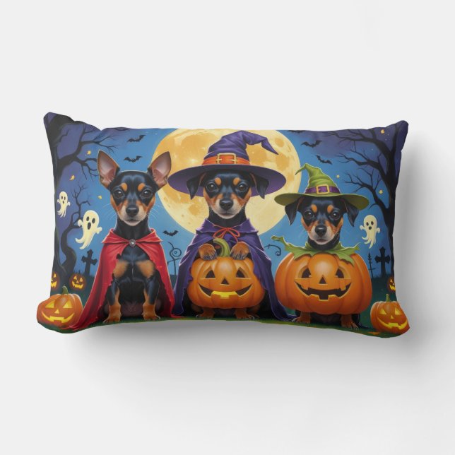 Affenpinscher Dogs Pumpkin Halloween Funny Lumbar Pillow (Front)