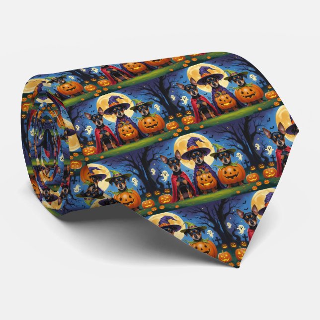 Affenpinscher Dogs Pumpkin Halloween Funny Neck Tie (Rolled)