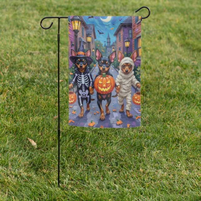 Affenpinscher Dogs Trick-or-Treating in Halloween  Garden Flag (In SItu)