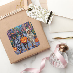 Affenpinscher Dogs Trick-or-Treating in Halloween Square Sticker