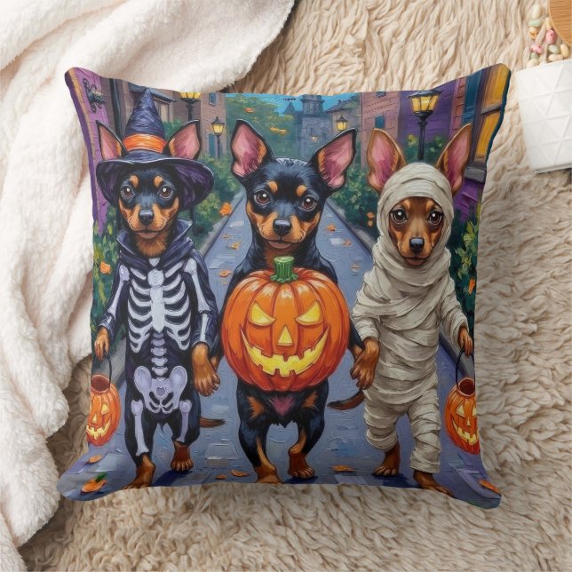 Affenpinscher Dogs Trick-or-Treating in Halloween  Throw Pillow (Blanket)