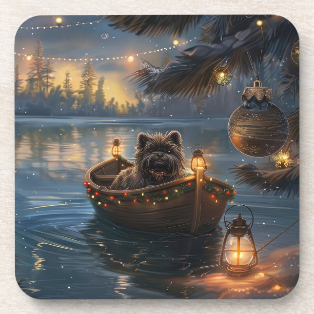 Affenpinscher Festive Christmas Voyage Beverage Coaster (Front)