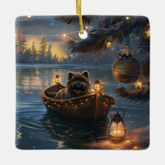 Affenpinscher Festive Christmas Voyage Ceramic Ornament (Front)