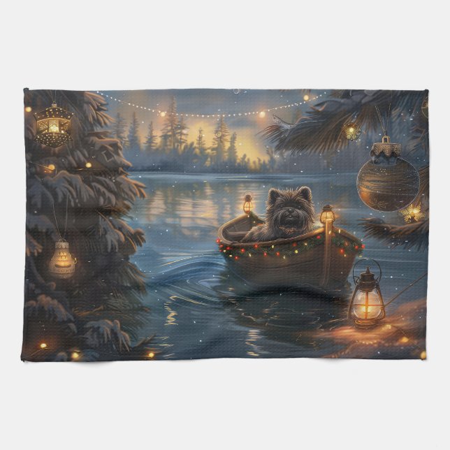 Affenpinscher Festive Christmas Voyage Kitchen Towel (Horizontal)