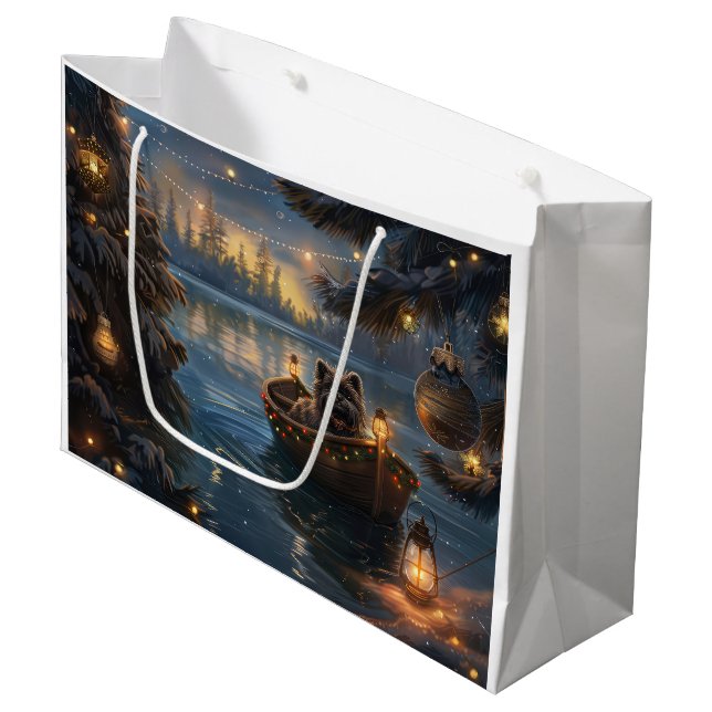 Affenpinscher Festive Christmas Voyage Large Gift Bag (Front Angled)