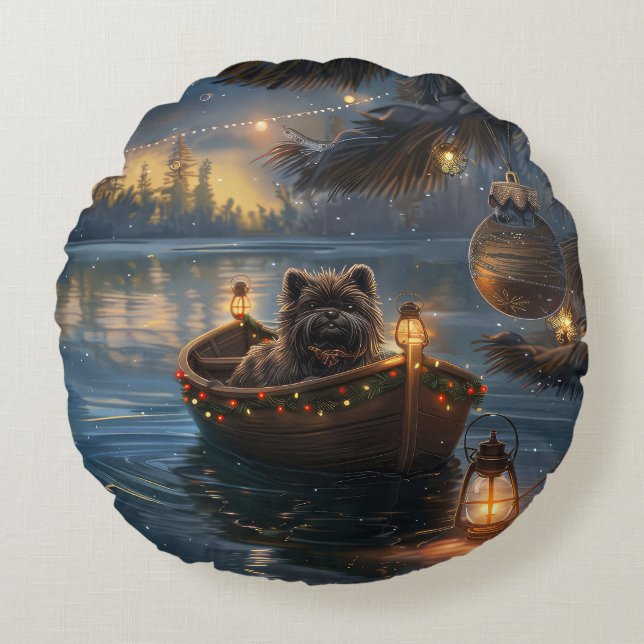 Affenpinscher Festive Christmas Voyage Round Pillow (Front)