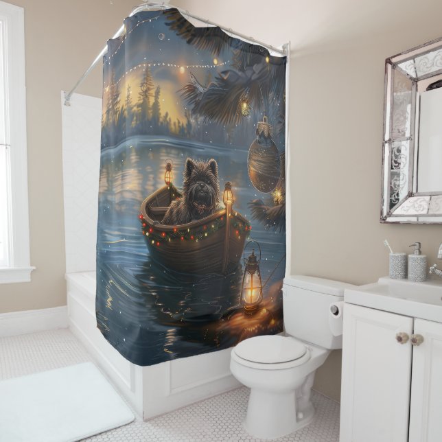 Affenpinscher Festive Christmas Voyage Shower Curtain (In Situ)