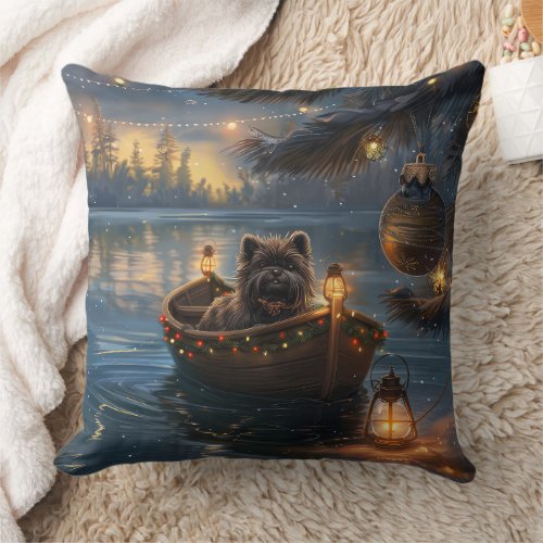 Affenpinscher Festive Christmas Voyage Throw Pillow