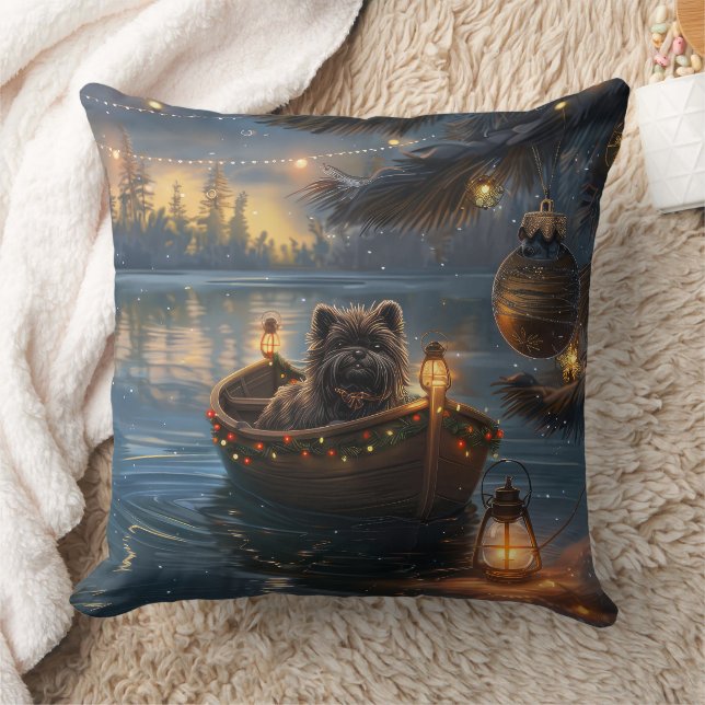 Affenpinscher Festive Christmas Voyage Throw Pillow (Blanket)