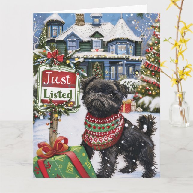 Affenpinscher Festive Humor Realtor Christmas Card (Yellow Flower)