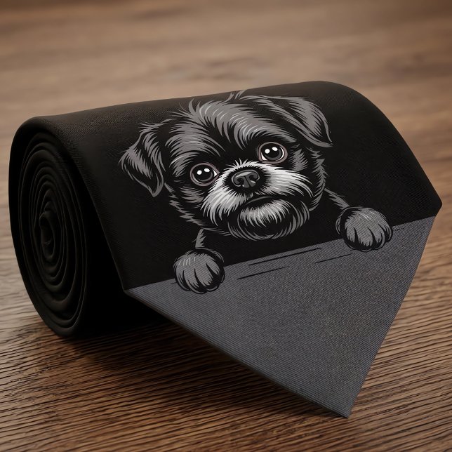 Affenpinscher Funny Peeking Puppy Dog Lover Neck Tie (Affenpinscher neck tie.)