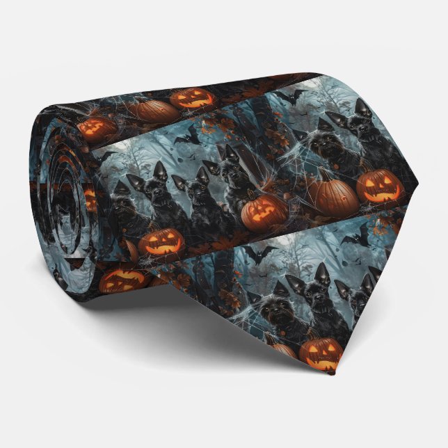Affenpinscher Halloween Night Doggy Delight Neck Tie (Rolled)