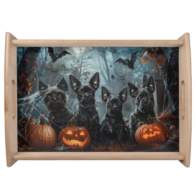 Affenpinscher Halloween Night Doggy Delight Serving Tray (Front)