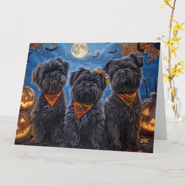 Affenpinscher Halloween Spooky Card (Yellow Flower)