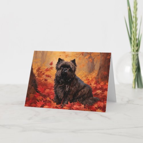 Affenpinscher in Autumn Leaves Fall Inspired  Card