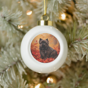 Affenpinscher in Autumn Leaves Fall Inspired  Ceramic Ball Christmas Ornament