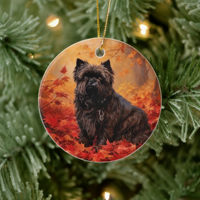 Affenpinscher in Autumn Leaves Fall Inspired  Ceramic Ornament (Tree)