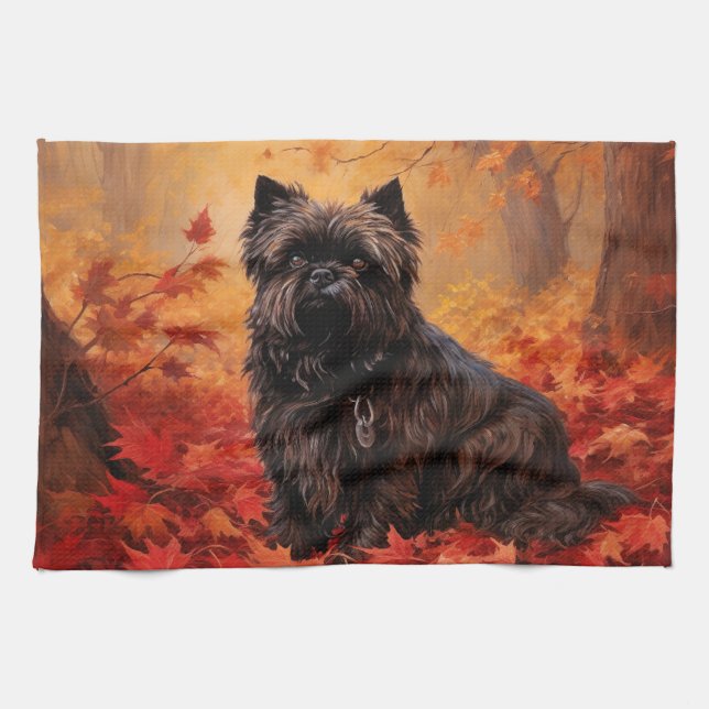 Affenpinscher in Autumn Leaves Fall Inspired  Kitchen Towel (Horizontal)
