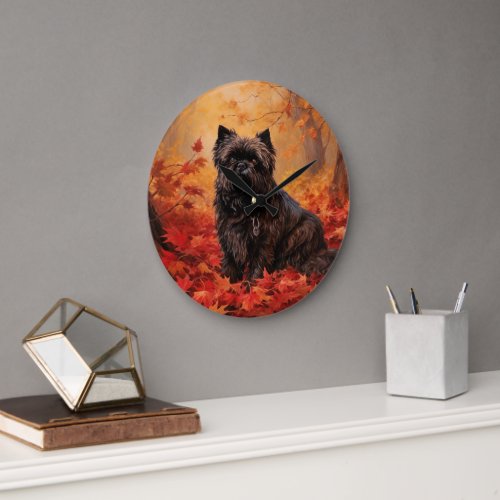 Affenpinscher in Autumn Leaves Fall Inspired  Large Clock