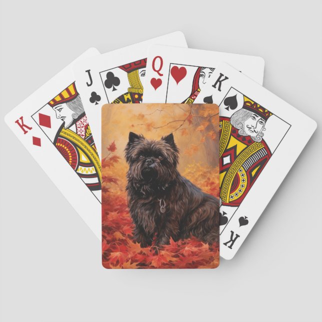 Affenpinscher in Autumn Leaves Fall Inspired  Poker Cards (Back)