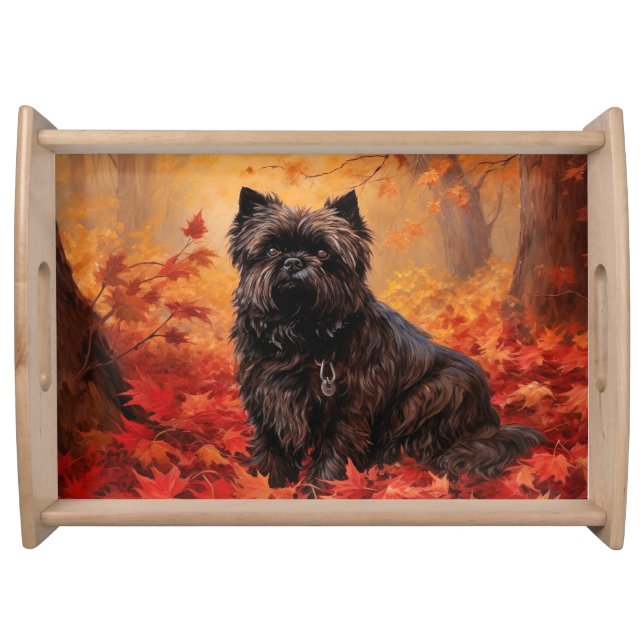 Affenpinscher in Autumn Leaves Fall Inspired  Serving Tray (Front)