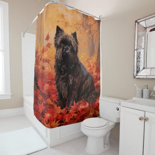 Affenpinscher in Autumn Leaves Fall Inspired  Shower Curtain (In Situ)