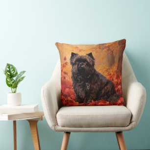 Affenpinscher in Autumn Leaves Fall Inspired Throw Pillow