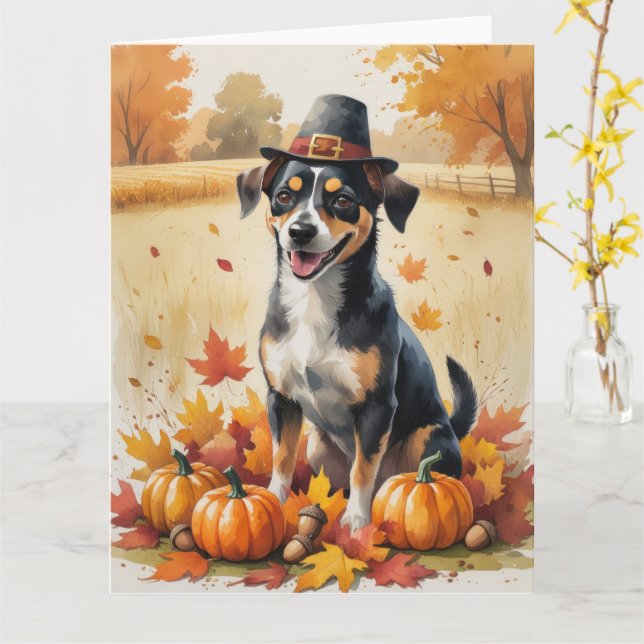 Affenpinscher in Autumn Leaves Thanksgiving Art Card (Yellow Flower)