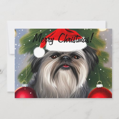 Affenpinscher In Christmas Hat Flat Holiday Card